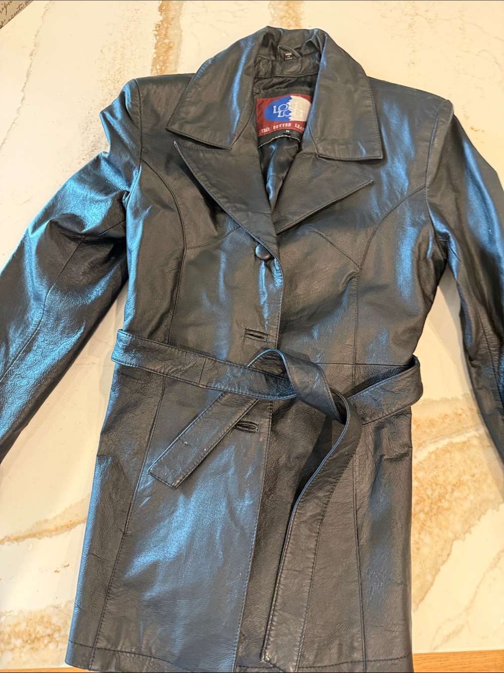 Classic Black Leather Trench Coat - Women's